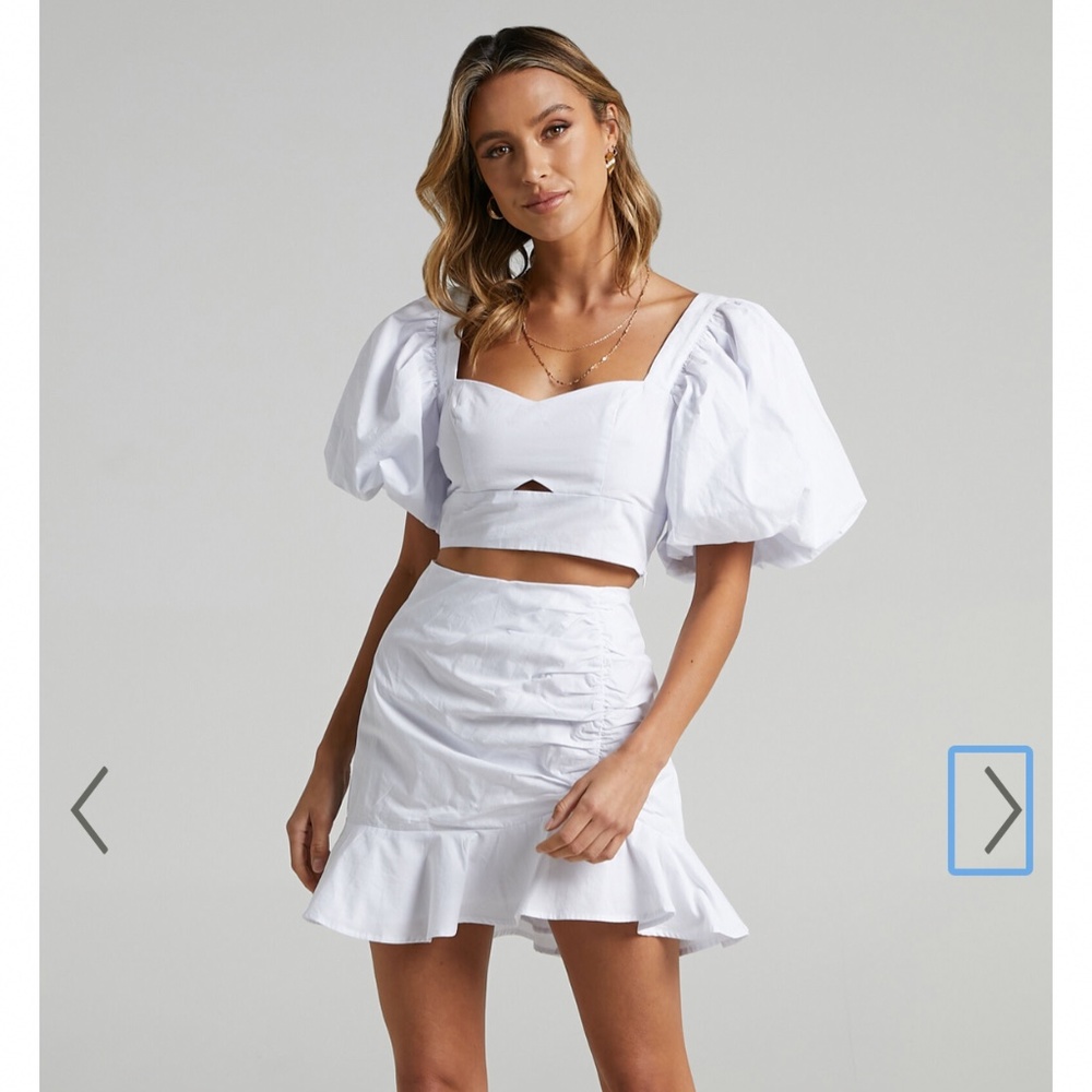 White puff sleeve two piece set